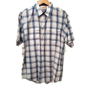 Mens Sideout SS White/Blue Plaid Button Down Shirt